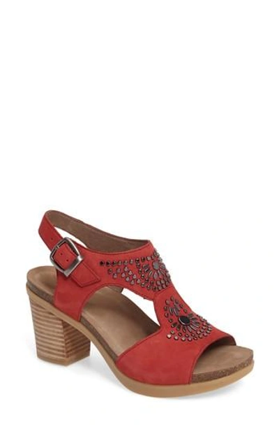 Shop Dansko Deandra Studded Sandal In Red Nubuck Leather