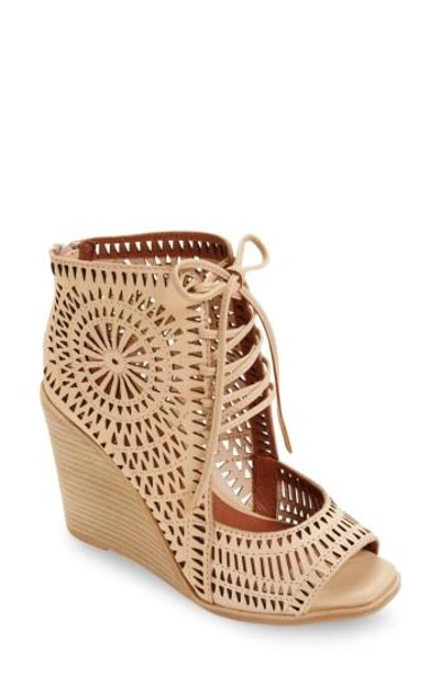 Shop Jeffrey Campbell Rayos Perforated Wedge Sandal In Nude Leather