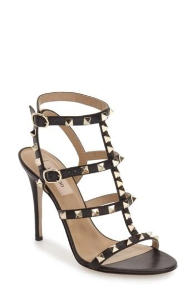 Shop Gucci 'rockstud' Ankle Strap Sandal In Black Leather