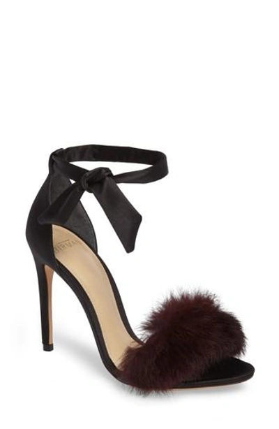 Shop Alexandre Birman Clarita Genuine Rabbit Fur Sandal In Black/ Wine