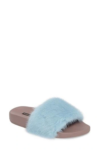 Shop Dolce & Gabbana Genuine Mink Fur Slide Sandal In Acua/ Grey