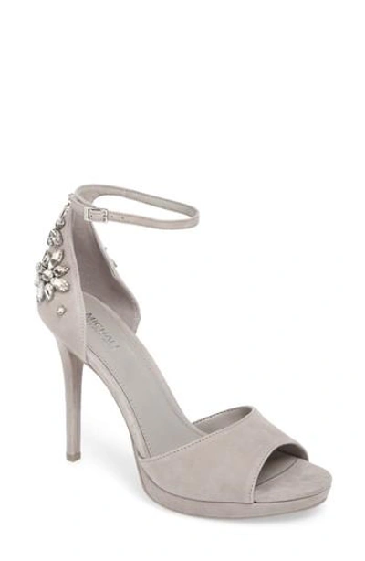 Shop Michael Michael Kors Patti Platform Sandal In Pearl Grey Jewels Suede