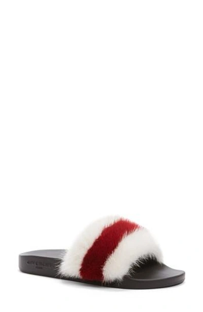 Shop Givenchy Genuine Mink Fur Slide In White/ Red