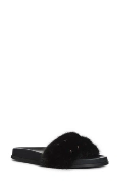 Shop Valentino Rockstud Genuine Mink Fur Slide Sandal In Black