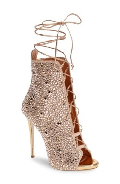 Shop Giuseppe Zanotti Giuseppe For Jennifer Lopez Lynda Embellished Lace-up Sandal In Metallic Gold