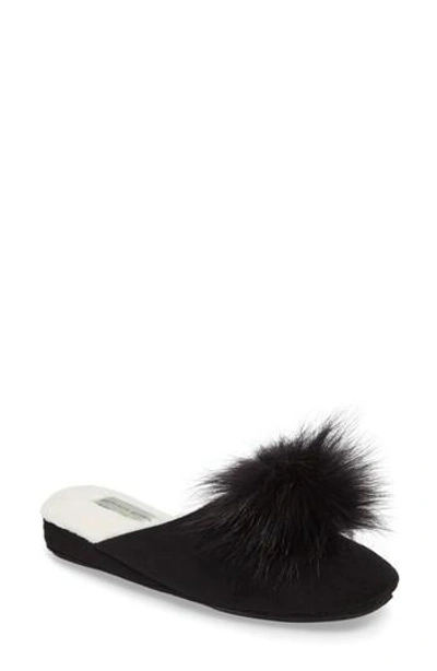 Shop Patricia Green Pretty Pouf Faux Fur Slipper In Black Suede