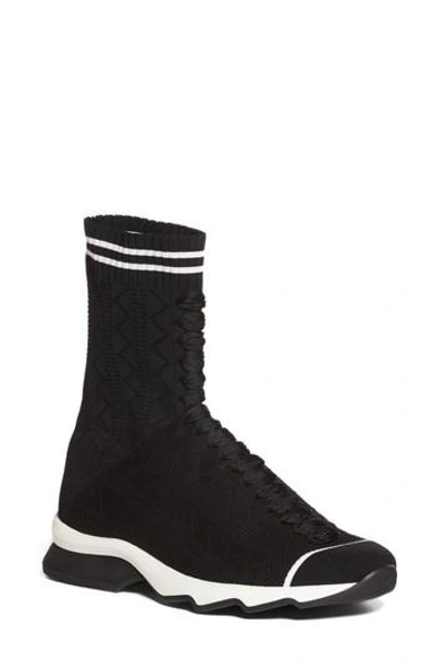 Shop Fendi Rocko-top Sock Sneaker In Black/ White