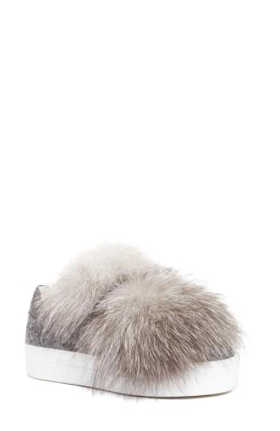 Shop Moncler Victoire Genuine Fox Fur Slip-on Sneaker In Grey/ Silver