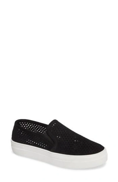 Shop Steve Madden Gills Perforated Slip-on Sneaker In Black Suede
