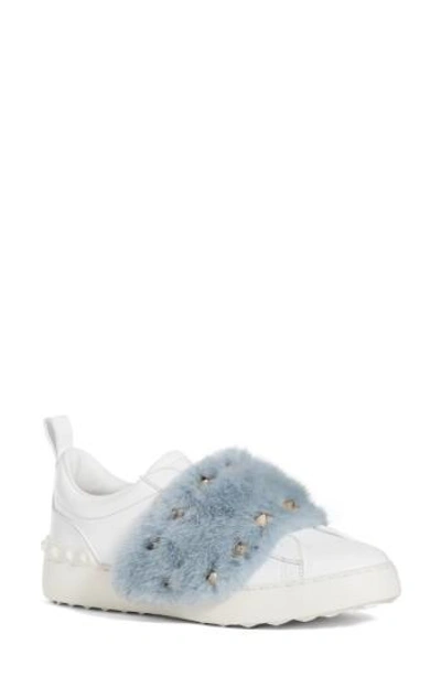 Shop Valentino Rockstud Genuine Mink Fur Sneaker In Bianco/ Nube