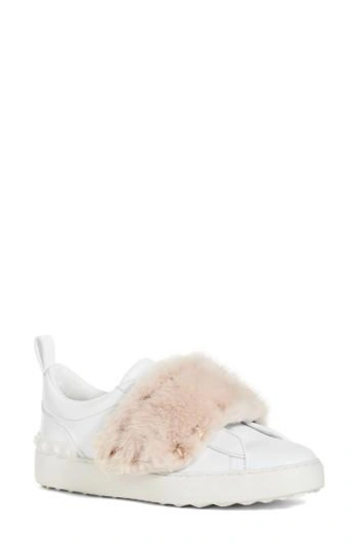 Shop Valentino Rockstud Genuine Mink Fur Sneaker In Bianco/ Vapeur