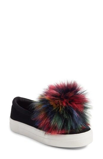 Shop Steve Madden Great Faux Fur Pom Platform Sneaker In Black Multi