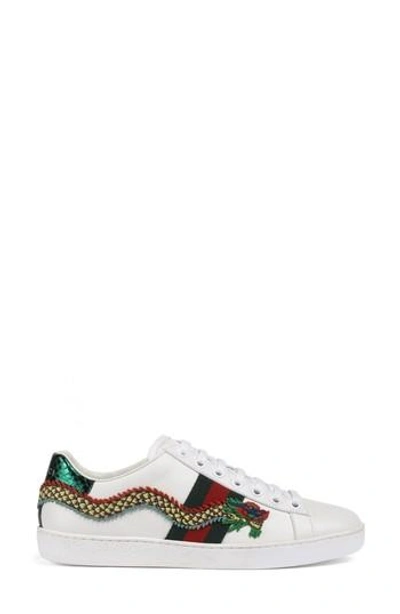 Shop Gucci New Ace Dragon Sneaker In White Leather
