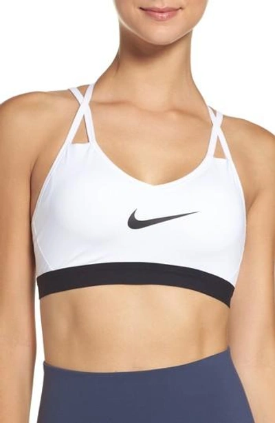 Shop Nike Pro Indy Cooling Sports Bra In White/ Black/ Black