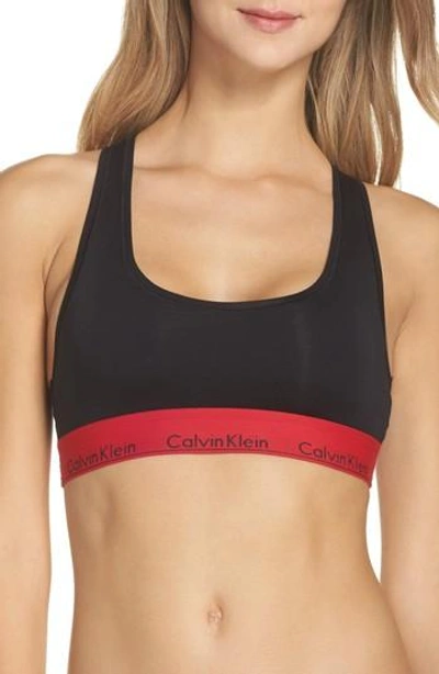 Shop Calvin Klein Modern Cotton Collection Cotton Blend Racerback Bralette In Black Empower