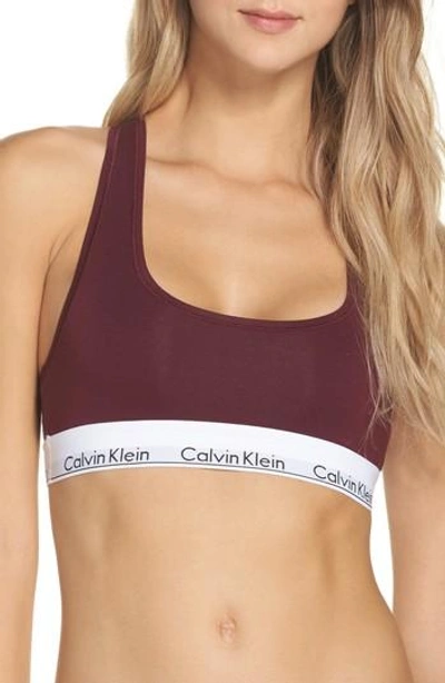 Shop Calvin Klein Modern Cotton Collection Cotton Blend Racerback Bralette In Brazen