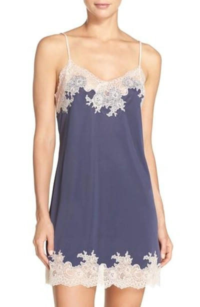 Shop Natori Enchant Lace Trim Satin Chemise In Night Blue