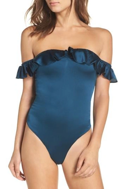 Shop For Love & Lemons Virgo Ruffle Bodysuit In Peacock