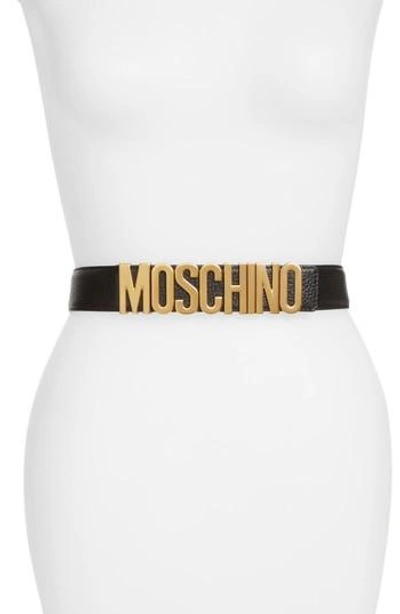 Shop Moschino Logo Leather Belt In Black