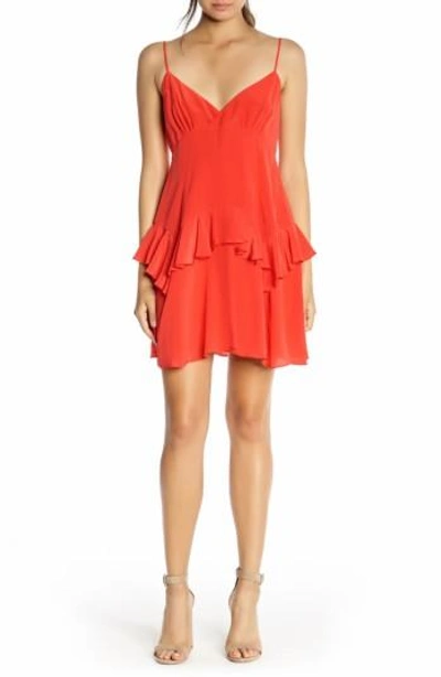 Shop Kendall + Kylie Ruffle Silk Slipdress In Fiery Red