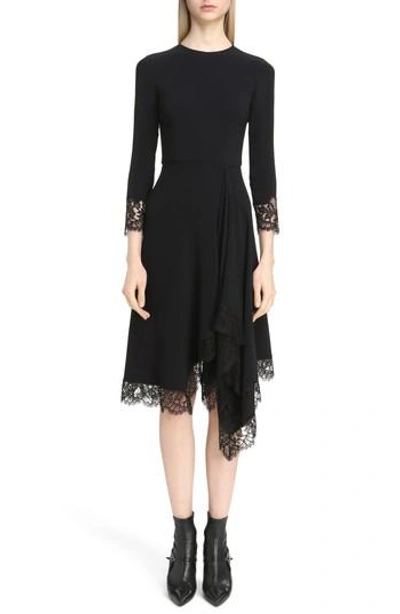 Shop Givenchy Lace Trim Stretch Cady Asymmetrical Dress In Black