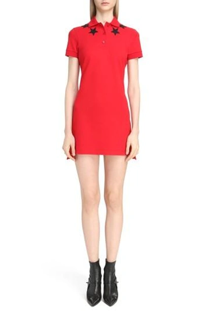 Shop Givenchy Star Embellished Polo Dress In Red/ Black