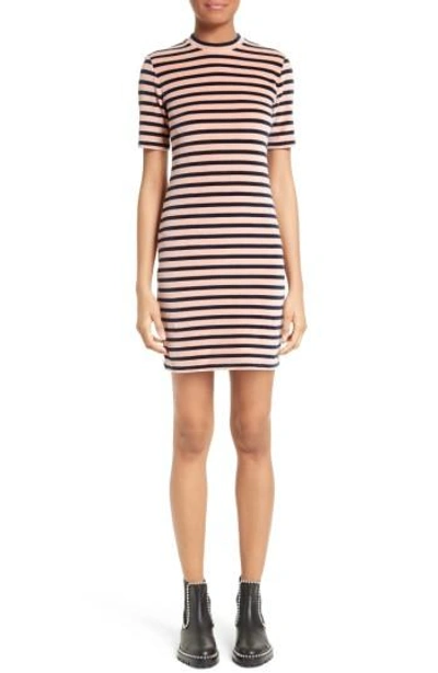 Shop Alexander Wang T Stripe Velvet Dress In Rose/ Navy Stripe