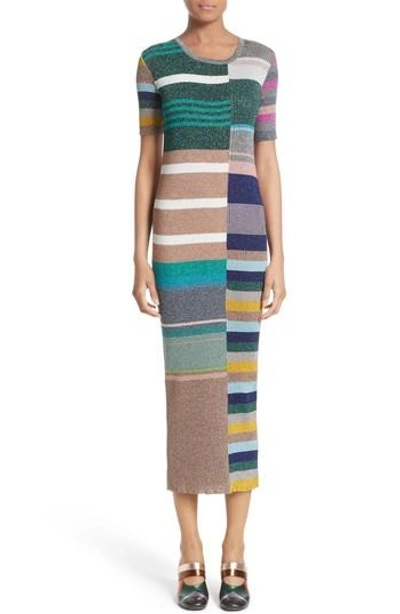 Shop Missoni Metallic Stripe Rib Knit Dress In Multi