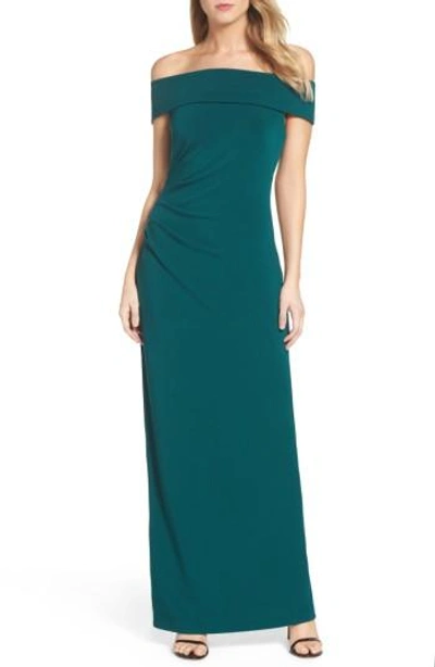 Shop Vince Camuto Off The Shoulder Gown In Emerald