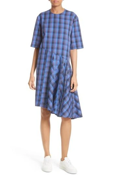 Shop Public School Rima Asymmetrical Plaid Cotton Dress In Blue/ Peacoat/ Red