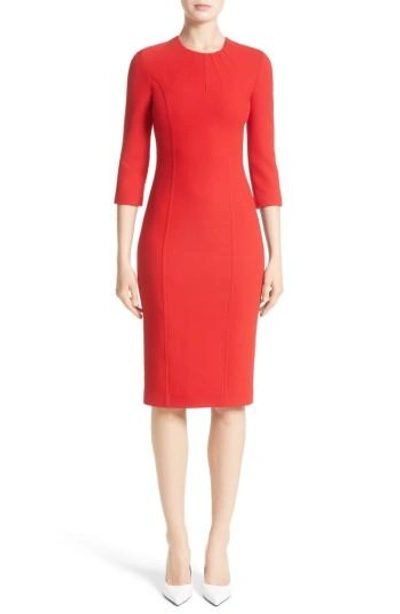 Shop Michael Kors Stretch Wool Boucle Sheath Dress In Crimson