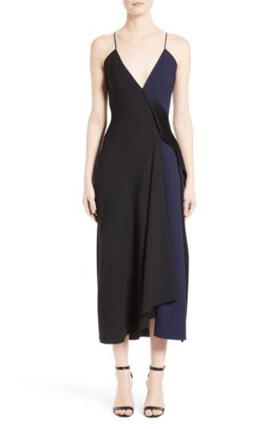 Shop Victoria Beckham Asymmetrical Camisole Dress In Black/ Sapphire
