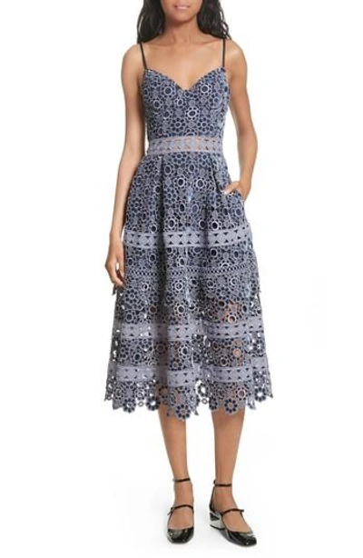 Shop Self-portrait Embroidered Cutwork Midi Dress In Lilac