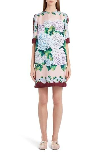 Shop Dolce & Gabbana Hydrangea Print Silk Shift Dress In Hydrangea Prnt