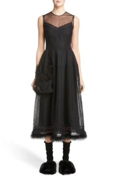 Shop Simone Rocha Teddy Feather Trim Tulle Dress In Black