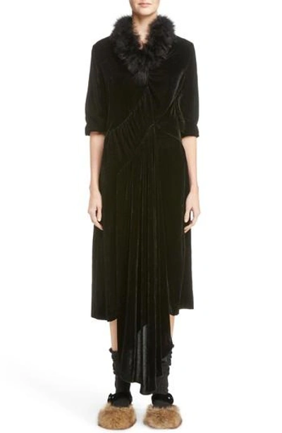 Shop Simone Rocha Asymmetrical Velvet Dress With Marabou Trim In Black