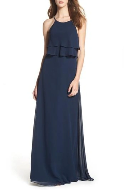 Shop Jenny Yoo Charlie Ruffle Bodice Gown In Navy