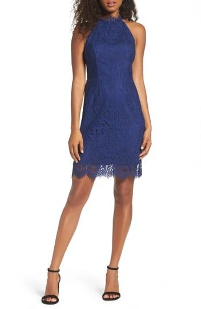 Shop Bb Dakota Cherie Lace Sheath Dress In Deep Blue