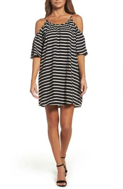 Shop French Connection Cold Shoulder Dress In Black/ White