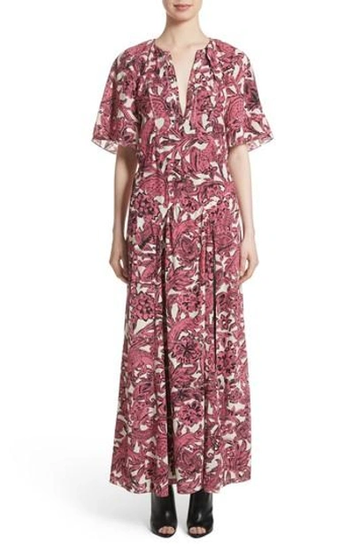 Burberry Beasts Print Deep V-neck Silk Longline Dress In Pink Azalea |  ModeSens