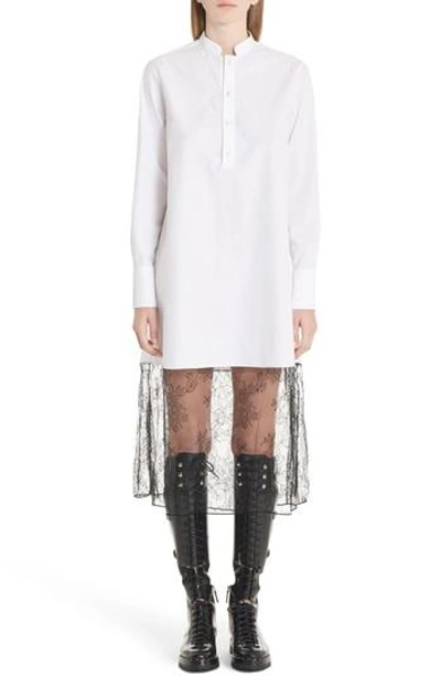 Shop Valentino Lace Hem Cotton Poplin Shirtdress In White/ Black