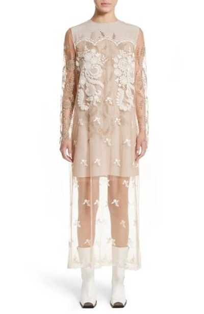 Shop Stella Mccartney Embroidered Tulle Lace Dress In Camel