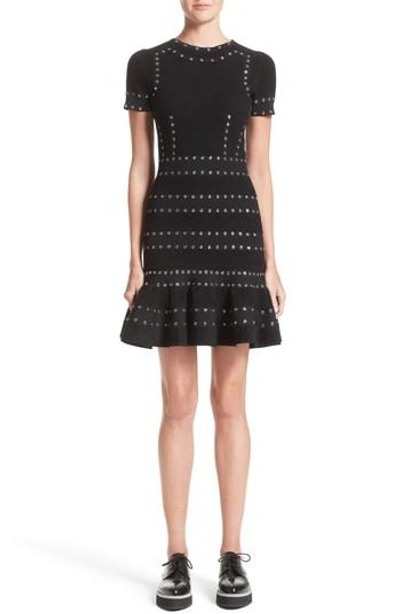 Shop Alexander Mcqueen Eyelet Detail Knit Dress In Black