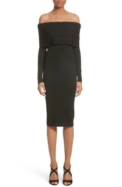 Shop Brandon Maxwell Layered Knit Off The Shoulder Dress In Black