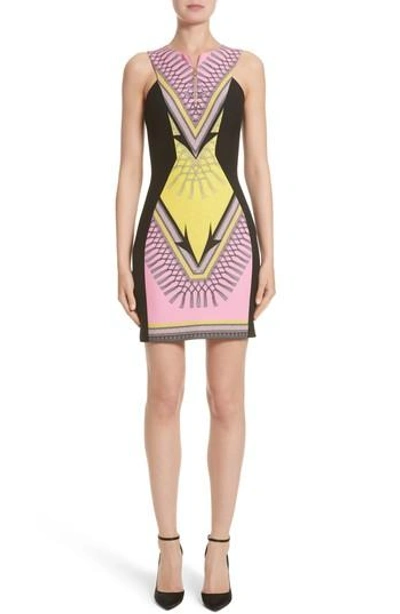 Shop Versace Collection Scarf Print Stretch Cady Dress In Pink Print