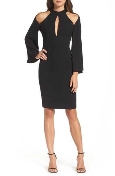 Shop Bardot Drape Sleeve Cutout Sheath Dress In Black