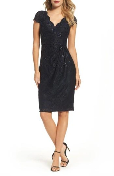 Adrianna Papell Embellished Lace Cocktail Dress In Ink