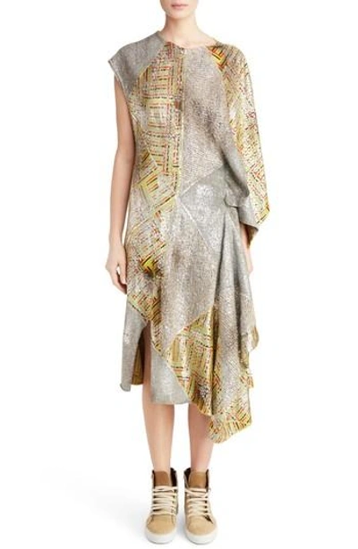 Shop Jw Anderson Geo Patterned Asymmetrical Draped Dress In Silver