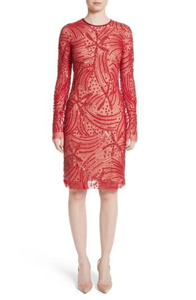 Shop Naeem Khan Beaded Sheath Dress In Red