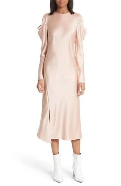 Shop Tibi Celestia Drape Sleeve Midi Dress In Blush